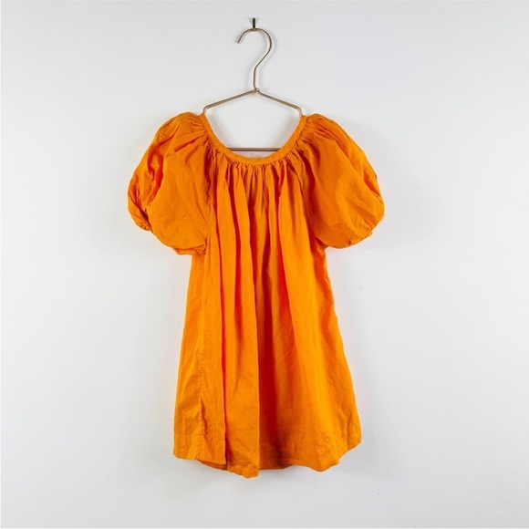 Makie 100% cotton bright orange little girls puff sleeve dress NEW - Picture 2 of 11